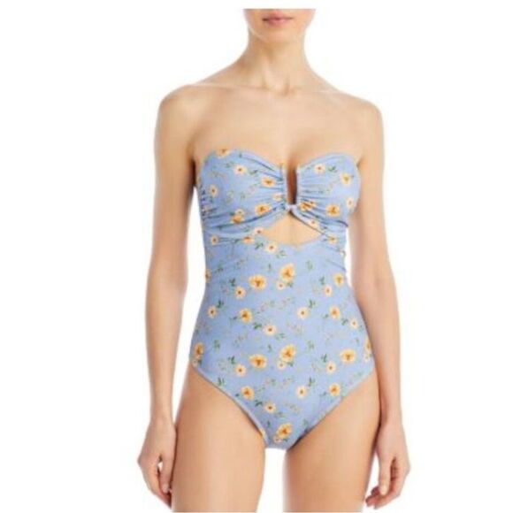NWT Aqua x Kristopher Brock Floral Blue One Piece Swimsuit- Size Medium - Picture 2 of 10